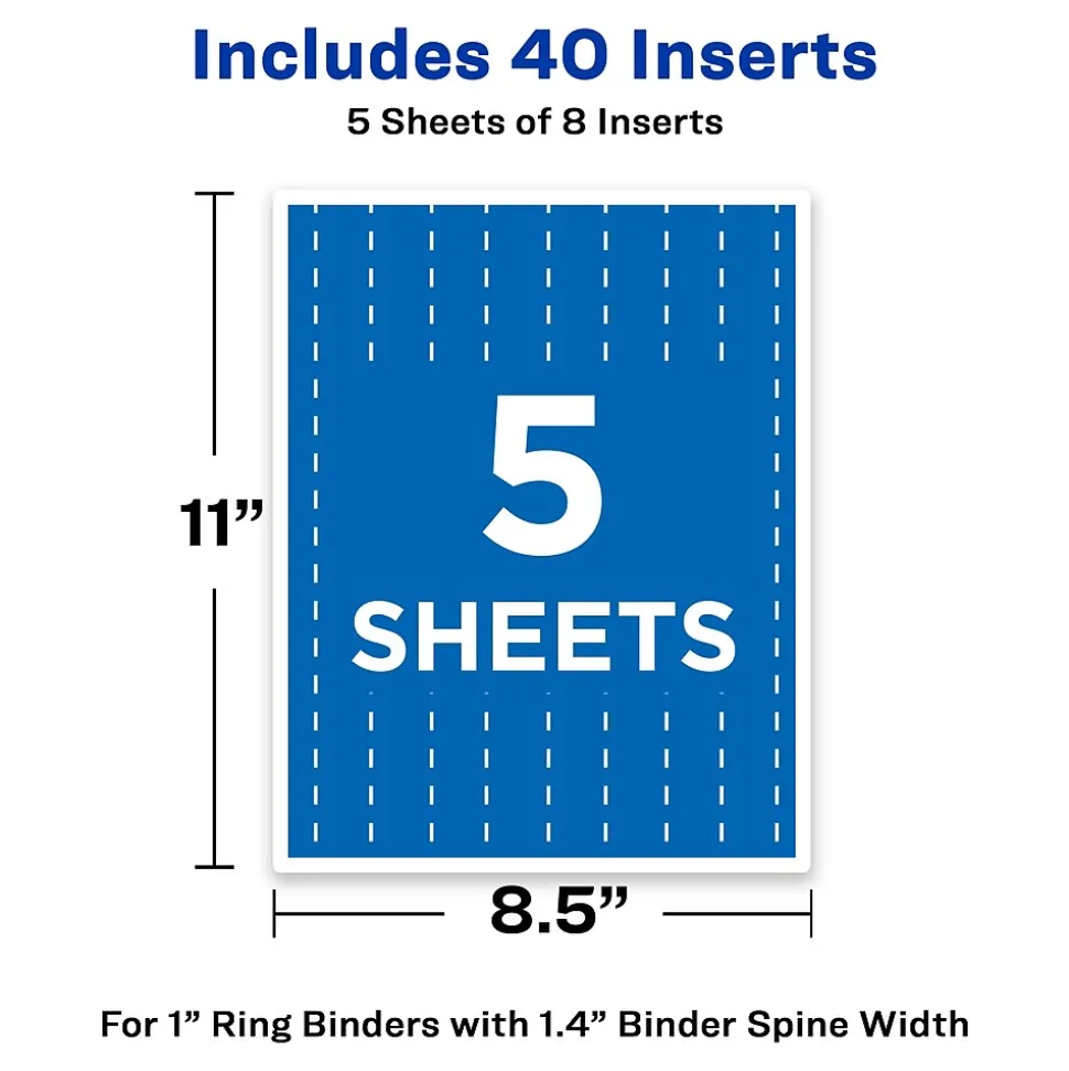 Avery Binder Spine Inserts, For 1 Inch Ring Binders, 40 Cardstock View Binder Spine ID Inserts (89103)