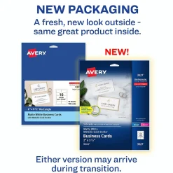 Avery Business Cards, 2" x 3 1/2", White/Gold, 10 Cards/Sheet, 10 Sheets/Pack, 100 Cards/Pack (3327)