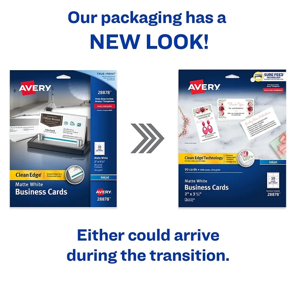Avery Clean Edge Business Cards, 2" x 3 1/2", Matte White, 90 Per Pack (28878)