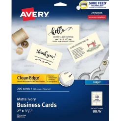 Avery Clean Edge Business Cards, 3.5" x 2", Matte Ivory, 200/Pack (8876)