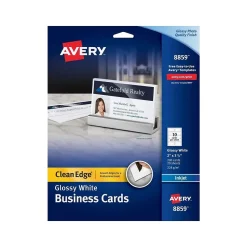 Avery Clean Edge Business Cards, 3.5"W x 2"H, Glossy White, 200/Pack (8879)