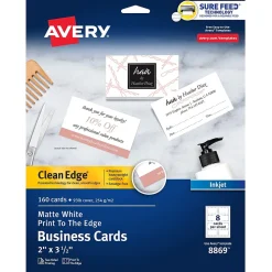 Avery Clean Edge Business Cards, 3.5" x 2", Matte White, 160/Pack (8869)