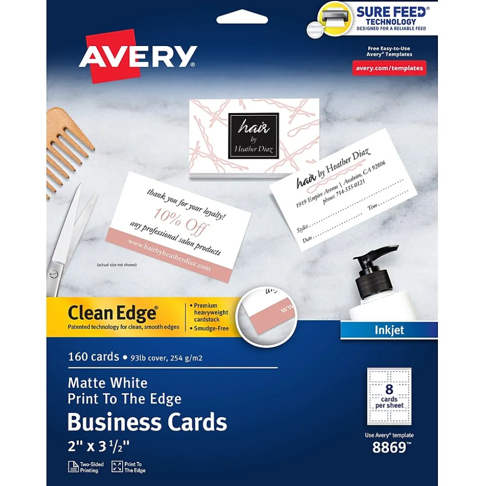 Avery Clean Edge Business Cards, 3.5" x 2", Matte White, 160/Pack (8869)