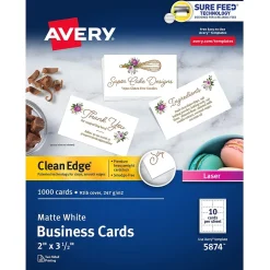 Avery Clean Edge Business Cards, 2" x 3 1/2", Matte White, 1000 Per Pack (5874)