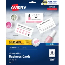 Avery Clean Edge Business Cards, 2" x 3 1/2", Glossy White, 200 Per Pack (8859)