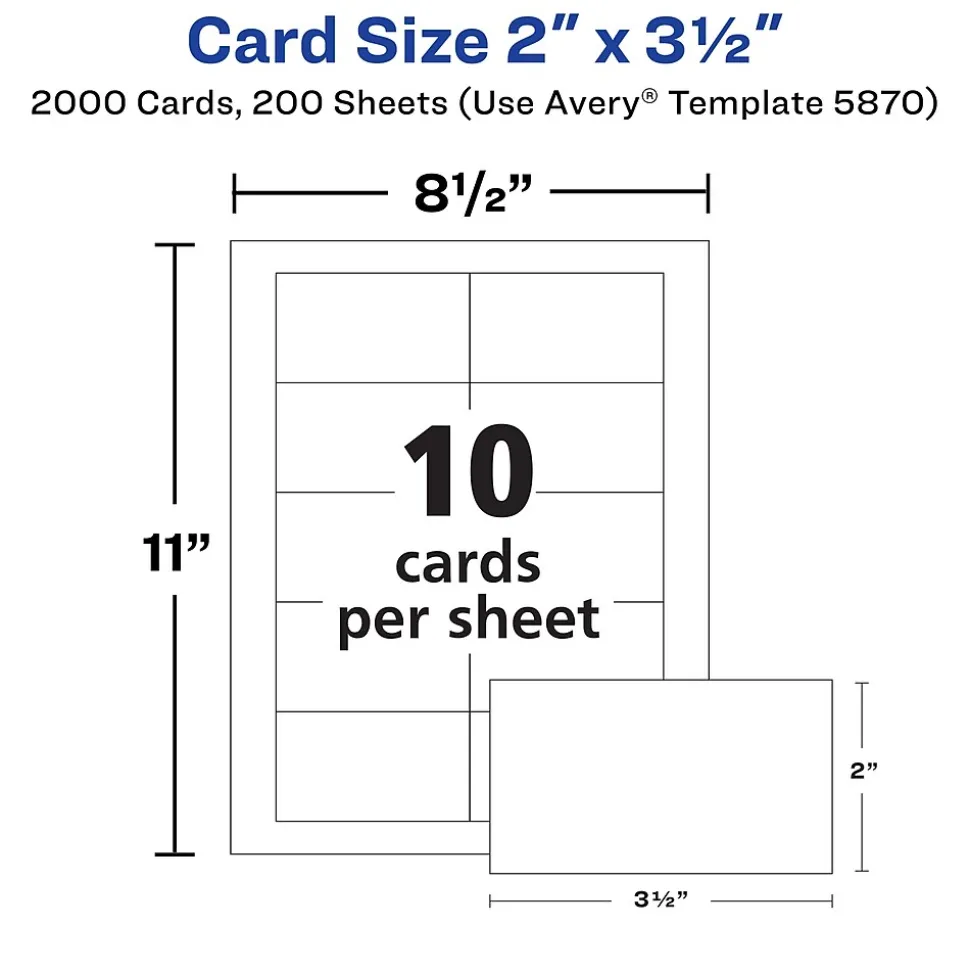 Avery Clean Edge Business Cards, 2" x 3 1/2", Matte White, 2000 Per Pack (5870)
