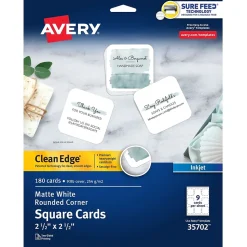 Avery Clean EdgeBusiness Cards, 2.5" x 2.5", White, 9 Cards/Sheet, 180 Cards/Pack (35702)