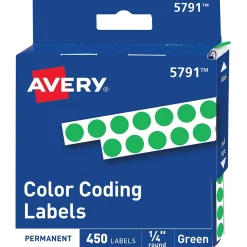 Avery Color-Coding Labels in Dispenser, 1/4" Dia, Green, 450 Stickers/Pack (5791)