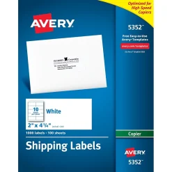 Avery Copier Shipping Labels, 2" x 4-1/4", Matte White, 1000 Labels/Box (5352)