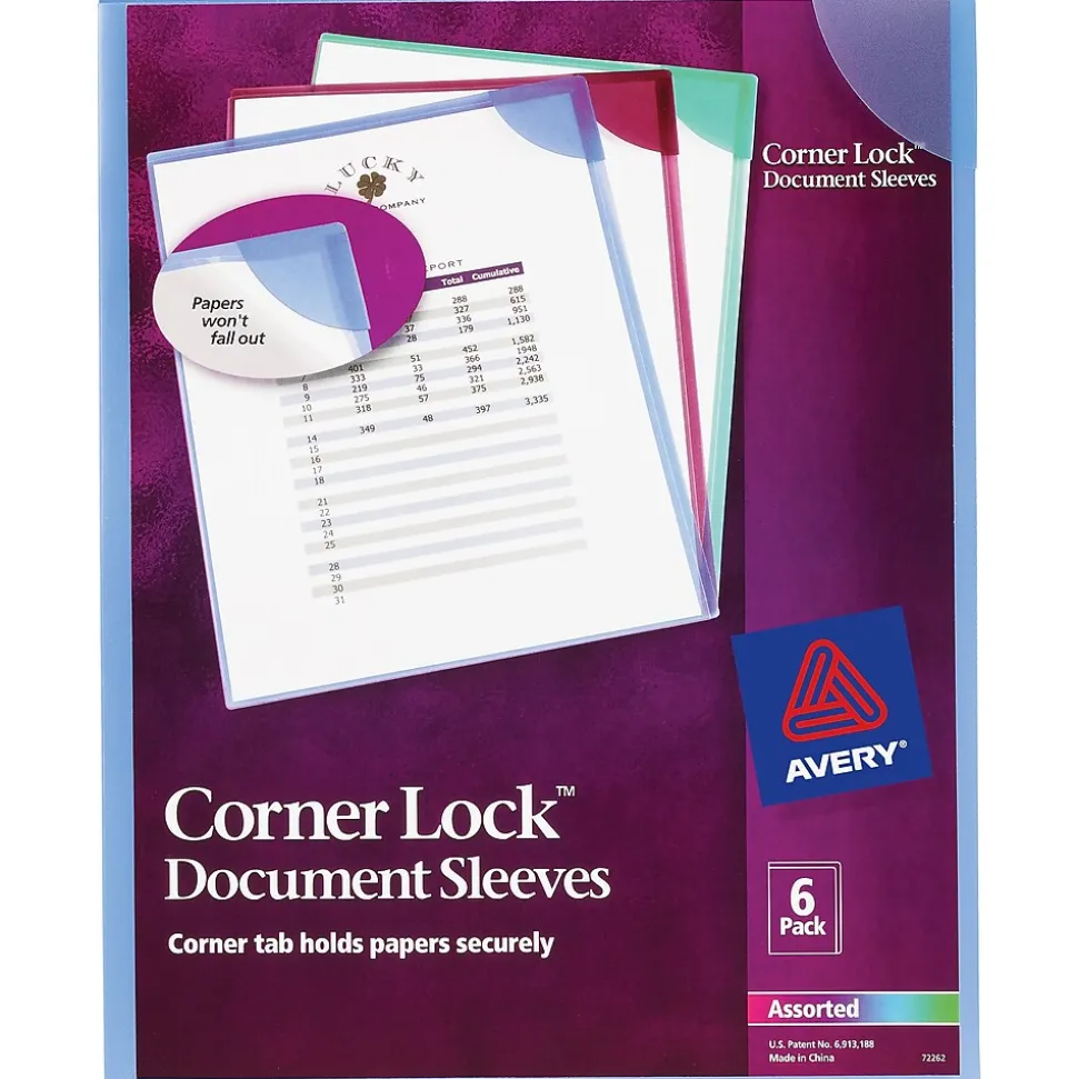 Avery Corner Lock Smooth Presentation Folder with Fasteners, Assorted, 6/Pack (72262)