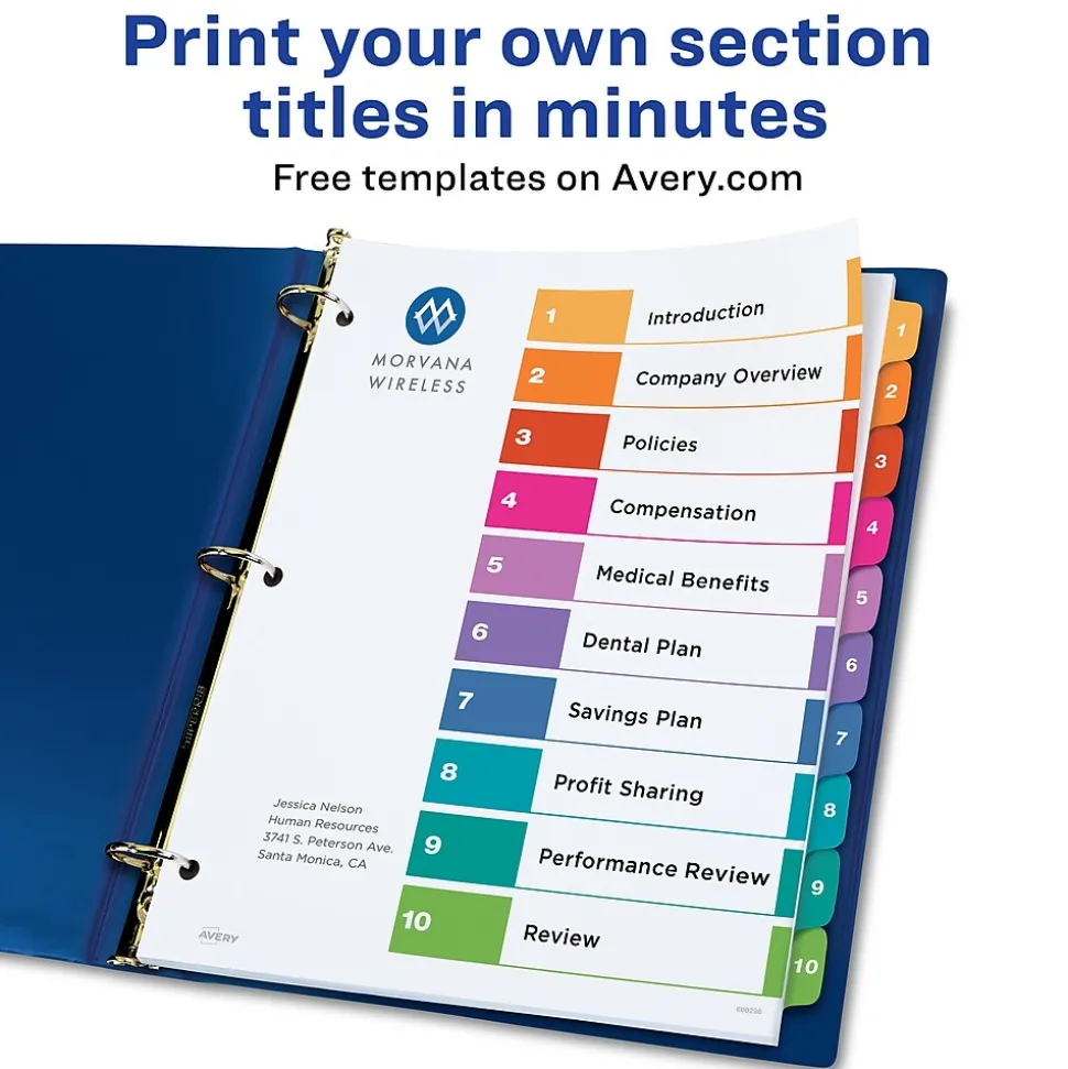 Avery Customizable Table Of Contents Ready Index Pre-Printed Paper Divider, 10-Tab, White, 3/Pack (11072)