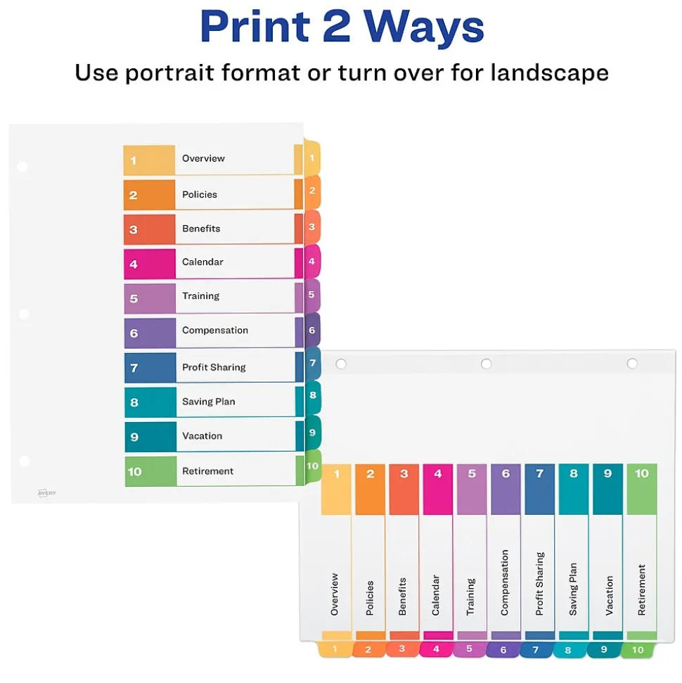 Avery Customizable Table Of Contents Ready Index Pre-Printed Paper Divider, 10-Tab, White, 3/Pack (11072)