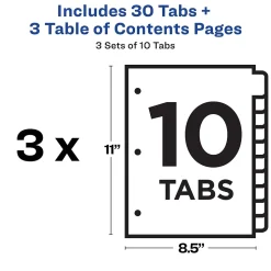 Avery Customizable Table Of Contents Ready Index Pre-Printed Paper Divider, 10-Tab, White, 3/Pack (11072)