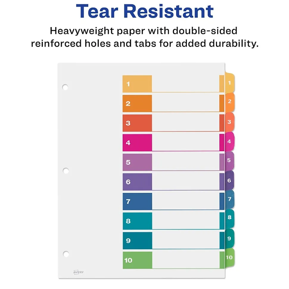 Avery Customizable Table Of Contents Ready Index Pre-Printed Paper Divider, 10-Tab, White, 3/Pack (11072)