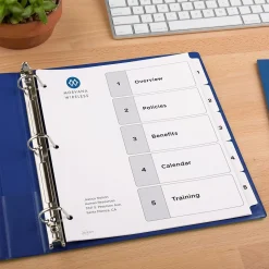 Avery Customizable Table of Contents Dividers, Ready Index Printable Section Titles, Preprinted 1-5 White Tabs, 3 Sets (11075)