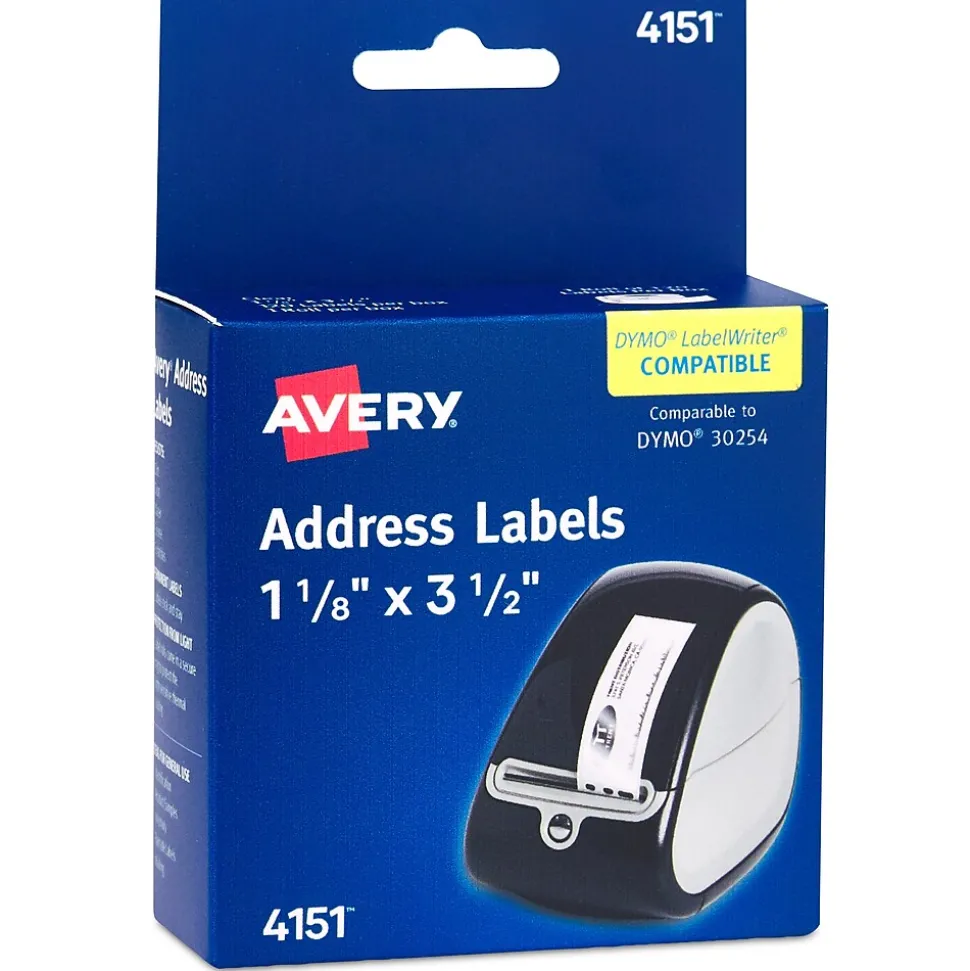 Avery Direct Thermal Roll Multipurpose Labels, 1-1/8" x 3-1/2", Clear, 120 Labels/Box (4151)