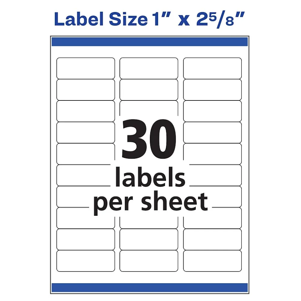 Avery Easy Peel Inkjet Address Labels, 1" x 2-5/8", White, 750 Labels/Pack (8160)