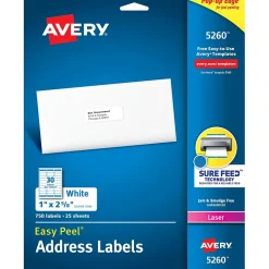 Avery Easy Peel Laser Address Labels, 1" x 2-5/8", White, 750 Labels/Pack (5260)
