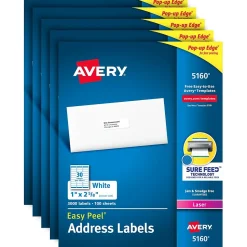 Avery Easy Peel Laser Address Labels, 1" x 2-5/8", White, 15,000 Labels/Carton (5160CT)
