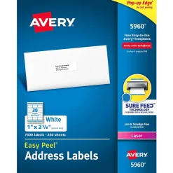 Avery Easy Peel Laser Address Labels, 1" x 2-5/8", White, 7,500 Labels/Box (5960)