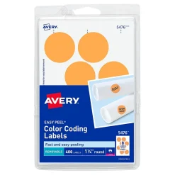 Avery Easy Peel Laser Color Coding Labels, 1 1/4" Dia, Neon Orange, 8 Labels/Sheet, 50 Sheets/Pack (5476)