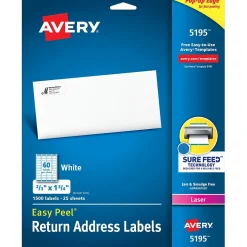 Avery Easy Peel Laser Return Address Labels, 2/3" x 1 3/4", White, 1,500 Labels/Pack (5195)