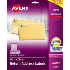 Avery Easy Peel Laser Return Address Labels, 2/3" x 1-3/4", Clear, 600 Labels/Pack (15695)