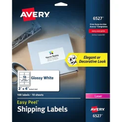 Avery Easy Peel Laser Shipping Labels, 2" x 4", Glossy White, 100 Labels/Pack (6527)