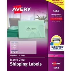 Avery Easy Peel Laser Shipping Labels, 2" x 4", Clear, 500 Labels/Box (5663)