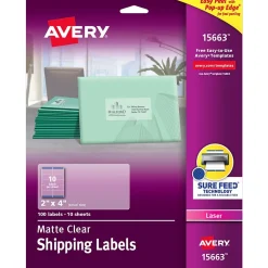 Avery Easy Peel Laser Shipping Labels, 2" x 4", Clear, 100 Labels/Pack (15663)