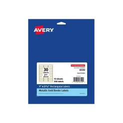 Avery Easy Peel Laser/Inkjet Address Labels, 1" x 2 5/8", White with Metallic Gold Borders, 300 Labels/Pack (6540)