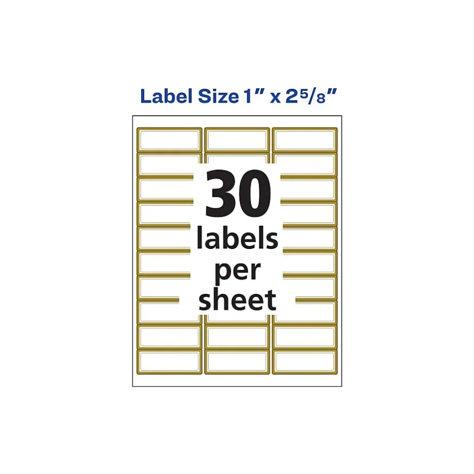 Avery Easy Peel Laser/Inkjet Address Labels, 1" x 2 5/8", White with Metallic Gold Borders, 300 Labels/Pack (6540)