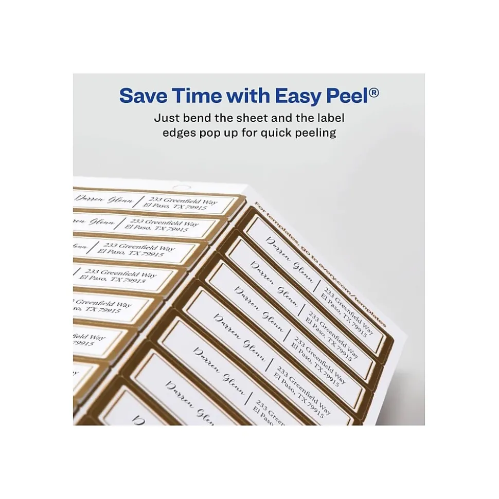 Avery Easy Peel Laser/Inkjet Address Labels, 1" x 2 5/8", White with Metallic Gold Borders, 300 Labels/Pack (6540)