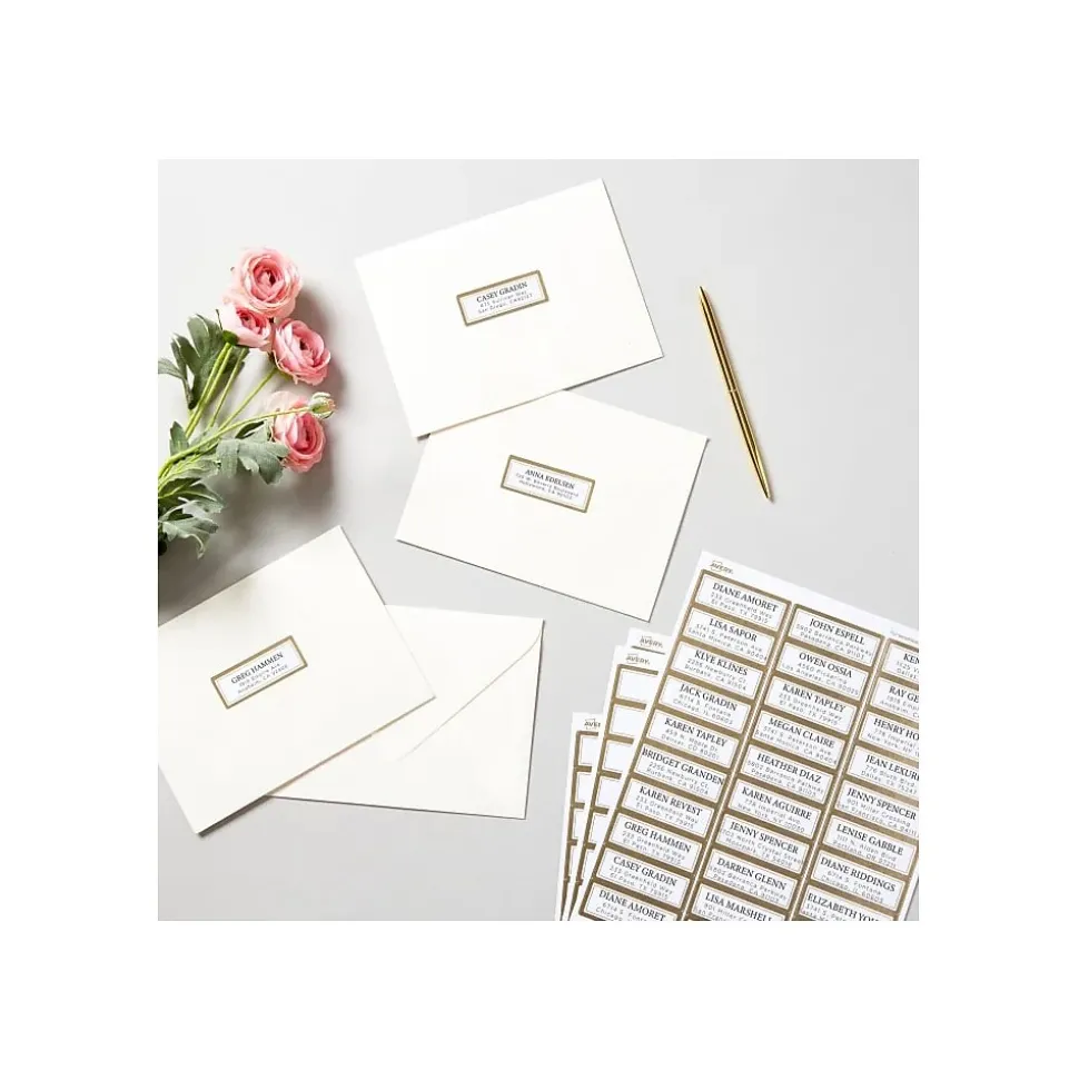 Avery Easy Peel Laser/Inkjet Address Labels, 1" x 2 5/8", White with Metallic Gold Borders, 300 Labels/Pack (6540)