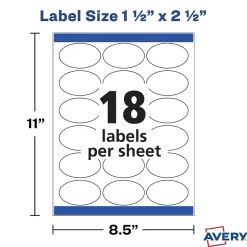 Avery Easy Peel Laser/Inkjet Oval Labels, 1 1/2