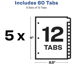 Avery EcoFriendly Index Maker Print & Apply Label Paper Dividers, 12 Tab, White, 5/Pack (11582)