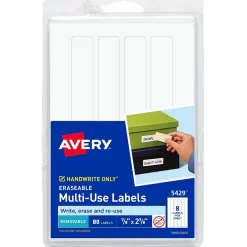 Avery Erasable Multipurpose Labels, 7/8" x 2-7/8", White, Non-Printable, 80 Labels/Pack (5429)