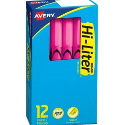 Avery Hi-Liter Stick Highlighters, Chisel, Pink, Dozen (23592)