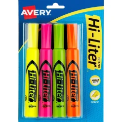Avery Hi-Liter Tank Highlighters, Chisel, Assorted, 4/Pack (24063)