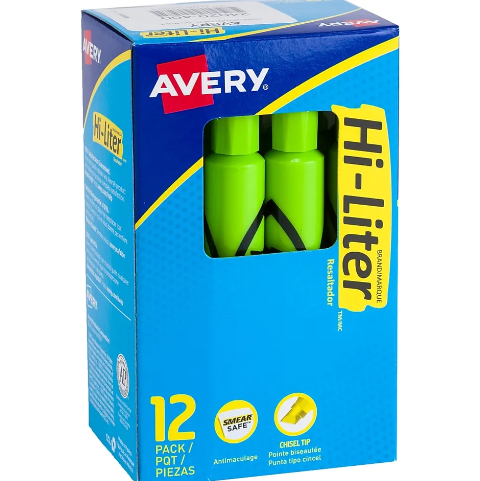 Avery Hi-Liter Tank Highlighters, Chisel, Green, Dozen (24020)