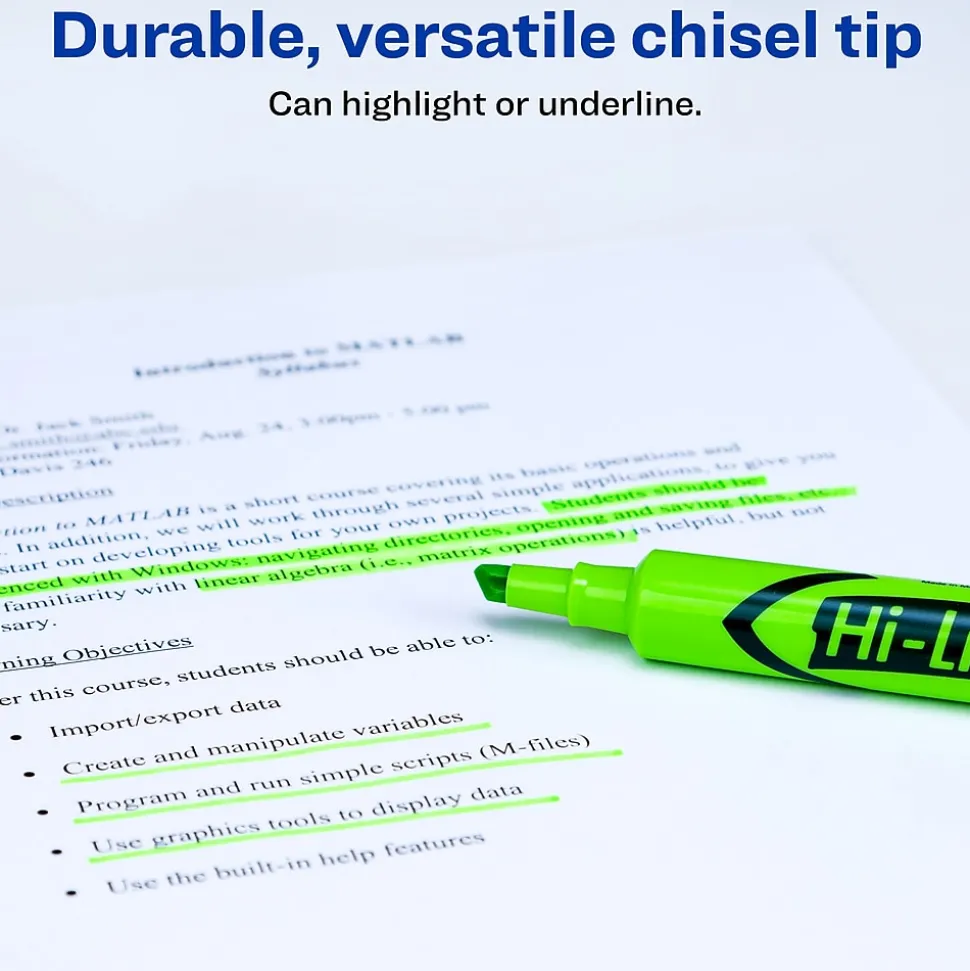 Avery Hi-Liter Tank Highlighters, Chisel, Green, Dozen (24020)