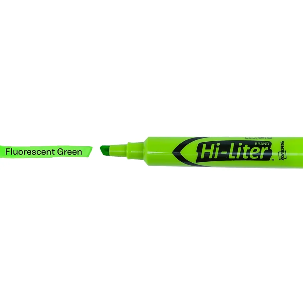 Avery Hi-Liter Tank Highlighters, Chisel, Green, Dozen (24020)