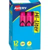 Avery Hi-Liter Tank Highlighters, Chisel, Pink, Dozen (24010)