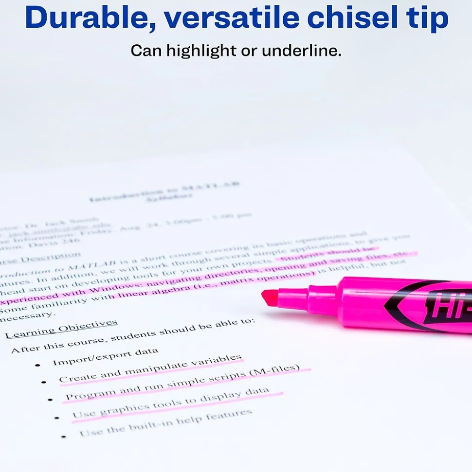 Avery Hi-Liter Tank Highlighters, Chisel, Pink, Dozen (24010)