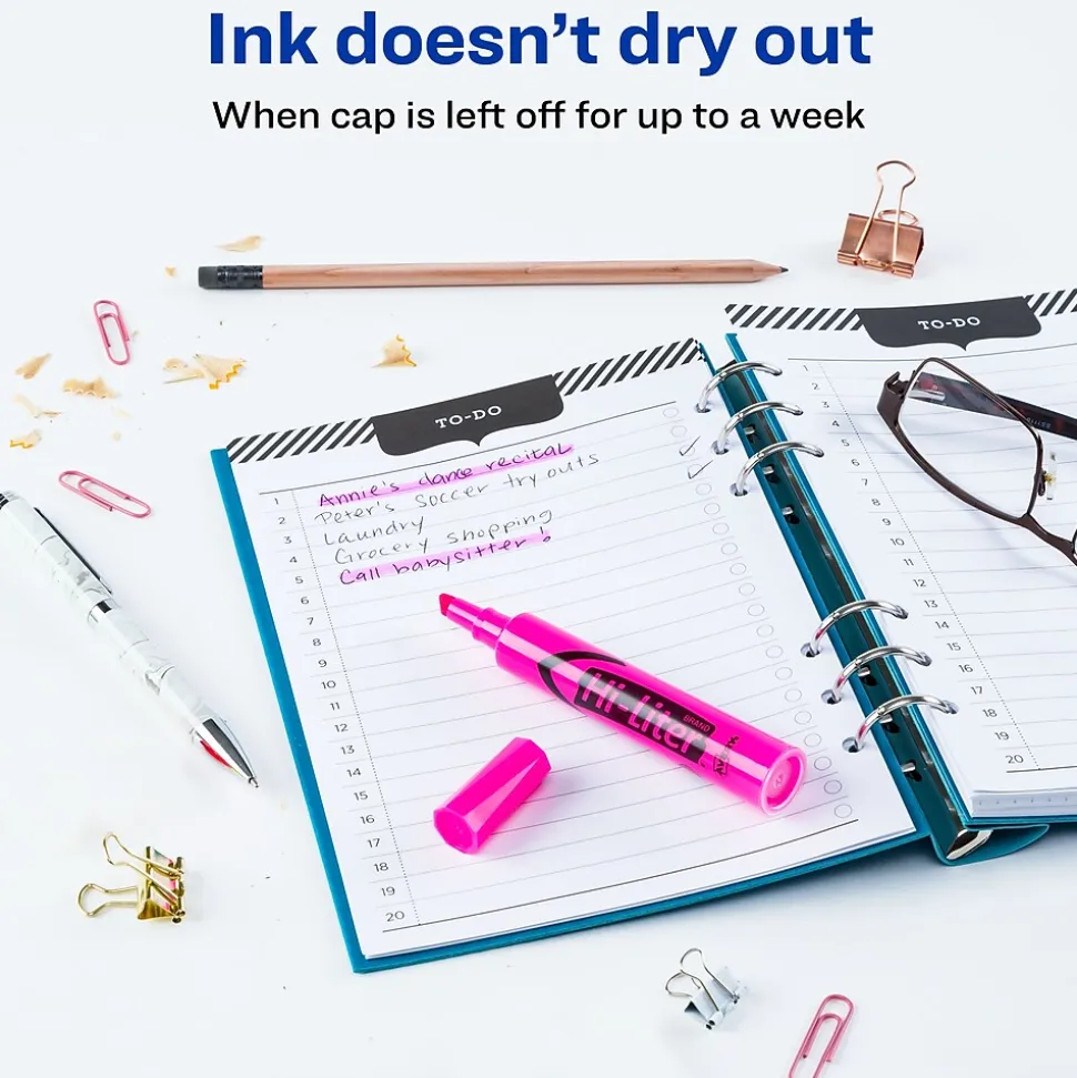 Avery Hi-Liter Tank Highlighters, Chisel, Pink, Dozen (24010)