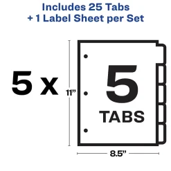 Avery Index Maker Big Tab Paper Dividers with Print & Apply Label Sheets, 5 Tabs, White, 5 Sets/Pack (11492)