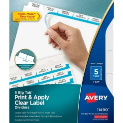 Avery Index Maker Big Tab Paper Dividers with Print & Apply Label Sheets, 5 Tabs, White (11490)