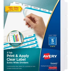 Avery Index Maker Extra-Wide Paper Dividers with Print & Apply Label Sheets, 5 Tabs, White, 5 Sets/Pack (AVE11440)