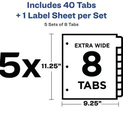 Avery Index Maker Extra-Wide Paper Dividers with Print & Apply Label Sheets, 8 Tabs, White, 5 Sets/Pack (AVE11441)