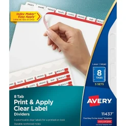 Avery Index Maker Paper Dividers with Print & Apply Label Sheets, 8 Tabs, White, 5 Sets/Pack (11437)
